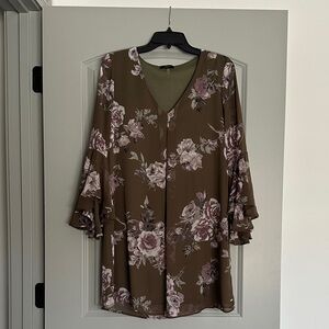 Soprano Olive Green dress with plum flowers